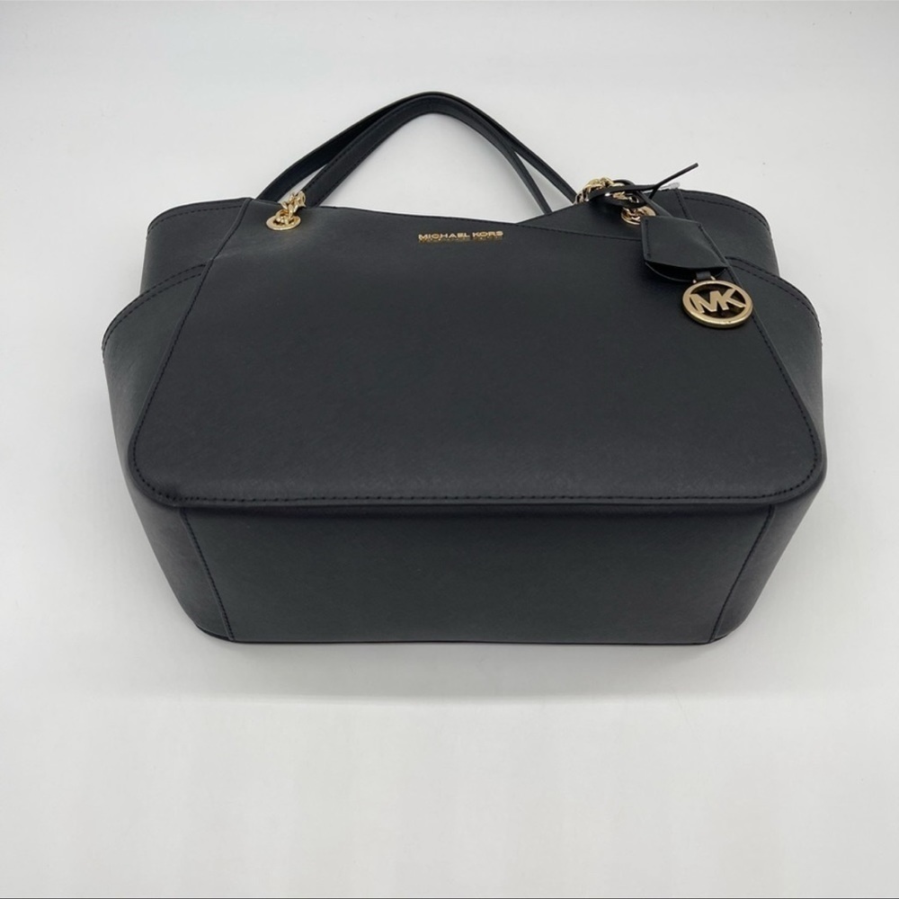 Michael Kors Large X Chain Shoulder Tote Bag Rich Black Leather - Picture 8 of 10